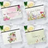 Storage Bags Custom Name Flowers Makeup Bag Women Travel Accessories Bridesmaid Handbag Wedding Gift Kids School Pencil Case Cosmetic