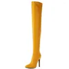 Boots 2024 Autumn Winter Women Over the Knee Faux Leather Pointed Toe Thin High Heel Stretch Sexy Procy