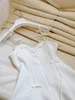 Spring Summer White Solid Color Ribbon Tie Bow Dress Spaghetti Strap Square Neck Rhinestone Short Casual Dresses J4M258412