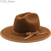 Wide Brim Hats Bucket Khaki wool womens Fedora hat wide brown elegant triad trilby Felt homburg church jazz mens denim yq240407