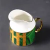 Teaware Sets Green And Gold Trim Bone China Nordic Teapot Set Ceramic Coffee Cup 15pcs Coffeeware With Saucer Milk Pot Giftbox