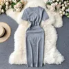 Платья для вечеринок 2024 летние корейские женщины сексуальное вязаное мини -платье элегантное женское стройное свитер с коротким рукавом vestidos