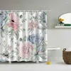 Cortinas de chuveiro folhas verdes de cortina impermeável de poliéster marinho impresso com 12pc de gancho resistente ao banheiro decoração de banheiro em casa