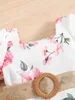 Kläder sätter 3-24 m tvådelar baby flickor mode runda huvudbälte blommor onesie shorts fiskare hatt set för våren och sommaren