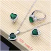 Collier de bracelet Sets Fashion Femmes 925 Sterling Sier Jewelry Heart Gem Emerald White Topaz Fine Boucles d'oreilles Bridal Drop Livrot Dhoks