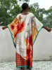 Пляжные платья Kaftan для женщин атласные печатные элегантные макси-хала