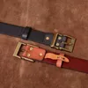 38 Cm Wide High Quality Genuine Leather Belt Mens Retro Thickened First Layer Pure Cowhide Brass Buckle Jeans Luxury Male 240326