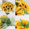 Dekoracyjne kwiaty fałszywe jedwabne gardło impreza 13 Słonecznika Scrapbooking Flower Bukiet sztuczna dekoracja domu żółta