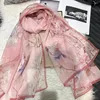 Scarves Spring Luxury Pure Silk Shawl Scarf Fashion Brand Pink Megnolia Long Wraps Summer Chiffon Beach Cape