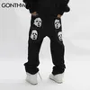 Hip Hop Gothic Denim Spods Streetwear Mens Graphic Print workowane punkowe rock dżinsy Harajuku swobodne luźne spodnie dżinsowe czarne 240329
