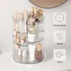 Caixas de armazenamento 360 Organizador de maquiagem rotativo com slot top Cosmetics prateleira camada ajustável