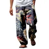 Men's Pants Summer Men Breathable Linen Like Trousers All Print Printed Tether Long Wide Leg Comfort Casual Elastic Waist Plants