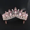 Braid pannband frisyr barock rosguldrosa crystal brud tiara krona med kamtävling prom rhinestone slöja tiara pannband bröllop hai