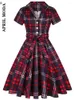 Partykleider Sommer Plaid Print Retro Vintage Rockabilly Kleid 50er Jahre übergroß