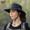 Wide Brim Hats Bucket Womens ponytail sun hat UV protection net folding wide brown beach fishing bucket summer hiking outdoor Q240403