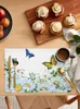 Tischmatten 4/6 -Stcs Aquarellblüten Pflanze Schmetterling Küche Placemat Essdekoration Matte Home Kaffee Teepolster Tasse