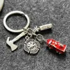 Keychains Lanyards Fire Engine Extensioner Axe Cap Dept Fireman Preovighter Keychain Keyring Man Accessory Jewelry Pendant Q240403