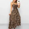 Casual Dresses Elegant Waist Dress Leopard Print Strappy Maxi With Low-cut V Neck Backless Design Women's Vacation Beachwear High