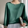 Kvinnors tankar Satin Silk Top 7 Point Sleeve Round Neck Loose Silkeslet Slooth Solid Color Vest T-Shirt 2024 Model