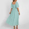 Party Dresses Elegant Solid Color Dress V Neck Summer With Bow Detail A-line Silhouette Breathable Fabric For Beach Vacation