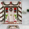 Shower Curtains 2pcs Christmas Barn Door Curtain Anti Slip Bathroom Set Xmas Santa Claus Porch Banner Garland Pine Tree Decor