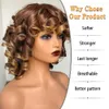Kort hår Afro Kinky Curly S med lugg för svarta kvinnor fluffiga syntetiska afrikanska ombre brun blondin naturfiber 240327