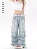 Jeans femminile ueteey blu alta alta cintura larga pantaloni larghi pantaloni streetwear y2k fashion 2024 vintage buco di denim cargo