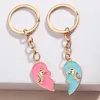 Keychains Lanyards 1set (2pcs) mignon émail clé keille unicorne coeur puzzle de puzzle de clés de clés meilleures amies cadeaux d'amitié bijoux faits à la main Q240403