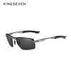 Solglasögon Kingseven Vintage Men Polarised UV400 Aluminium Frame Accessories Glasögon Male Fashion Rimless Rectangle Eyewear