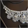 Oorbellen ketting set 3 stcs luxe mode crystal rhinestone kroon kettingen sets voor vrouwen bruids verlovingsfeestje sieraden drop deliv dhobe