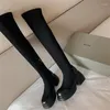 Boots Winter Designer Shoes Knee High Women Toe Natural Genuine Leather Buckle Block Heel Tall Lady