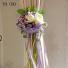 Wedding Flowers YO CHO Bouquet Silk Ribbon Hydrangea Peony Blue Pink Red Flower Decoration Marriage Supplies Home Decor