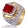 Anelli di rame veri di alta qualità Shiny Micro Diamond Ruby Red Gemstone Punk Finger Finger per gli accessori hip hop roccia bijoux dimensione 7-11