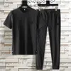 Men Outfit Sports Suit Mens Summer Pleated Shirt Pants Twopiece Set Breathable Tracksuit for Daily Wear Soft Thin Casual 240403