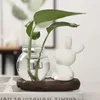 Vases Hydroponic Plant Transparent Glass Vase Desk Bookcase Decoration Aquatic Flower Bottle With Ceramic Base