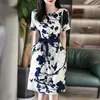 Party Dresses Summer Fashion Chinese Style Ink Painting Print Lace-up Chic Sweet For Women Casual Short Sleeve Dress Clothes B011