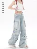 Jeans femminile ueteey blu alta alta cintura larga pantaloni larghi pantaloni streetwear y2k fashion 2024 vintage buco di denim cargo