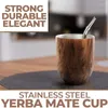 Teaware set Yerba Mate Gourd Tea Cup Set Double-Wall rostfritt kaffevattenfiltersked och borste med lock 1 Bombillas sugrör 12oz