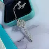 Designer Brand Tiffays Snowflake Key Necklace 925 Sterling Silver Plated 18K Platinum Full Diamond Horse Eye Pendant with Collar Chain Precision