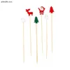 Forks 50pcs de Natal Picks Picks Sobremsert buffet Salad Salad Bolo Bolo de Bolo de Partemas Vegetas de Vegetas Bambu Cocktail Bamboo