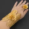 Bracelet plaqué or de luxe arabe en cuivre grand ensemble de bijoux en bracelet pour femmes ajusté de mode de mode mariage 240407