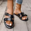 Slippers Summer Round Toe Open Frothing Flats Modern Outside Concise Women Brand Fashion Fashion Women's Black Buckle