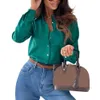 Frauen Frühling Herbst Shirt Formal Business ol Pendelstil Bluse SingleBreasted Solid Color Revers Long Sleeve Lady Top 240326