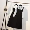 Vestidos de trabajo Oficina Damas Elegantes Set de dos piezas Corea Cortae Casco de manga larga BLUSIÓN Y VESTO NEGRO Vestido