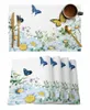 Tischmatten 4/6 -Stcs Aquarellblüten Pflanze Schmetterling Küche Placemat Essdekoration Matte Home Kaffee Teepolster Tasse