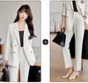 Damen zweisteuelhafte Hosen Damen Elegante Arbeitsjacke Set Bemerkungen Doppelte Brustjacken Tops und Hosen zweiteilige passende Set Office Womens Wear