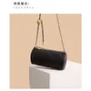 Classic Simple Lattice Pillow Handbag Cylindrical Genuine Leather Women Chain Shoulder Bag