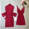 Home Clothing Sommer Frauen Pyjamas Nachtkleid rosa Spitze Brautbrautjungfern Hochzeitskleid Kimono Kleid sexy Pyjamas Silk Satin Lose Home Dressl2403