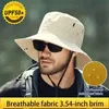 Wide Brim Hats Bucket Hats Waterproof Fisherman Hat Outdoor Summer Sun Anti UV Protection Breathable Mesh Camping Hiking Mountaineering Caps Mens Women 240407