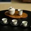 Teaware sets gras en houten es deksel bowl thee set keramische trompet sancai making cup